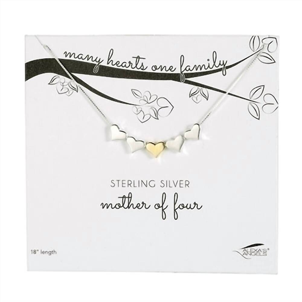 NEW ALEXA'S ANGELS women's many hearts mother of four necklace in sterling silve